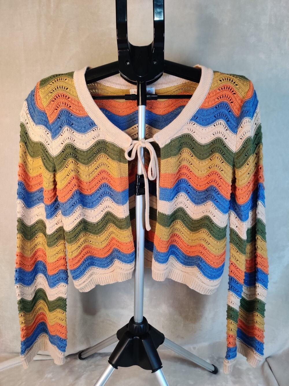 Vintage Buttermelon Size Small Crop Long Sleeve Sweater Shrug Women's Multicolor